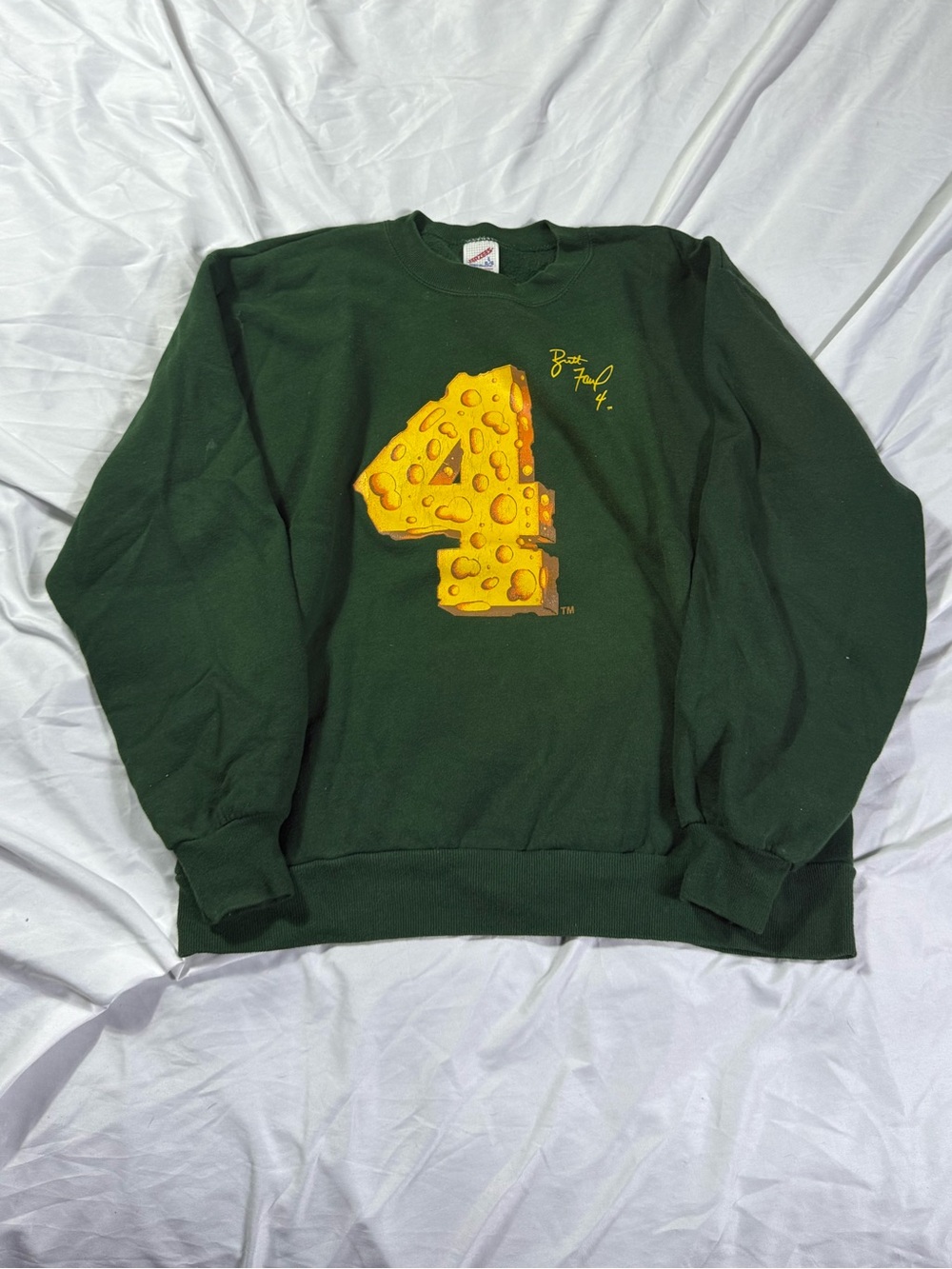 Vintage Brett Farve Green Bay Packers Crewneck Sweater Yellow Cheese Large